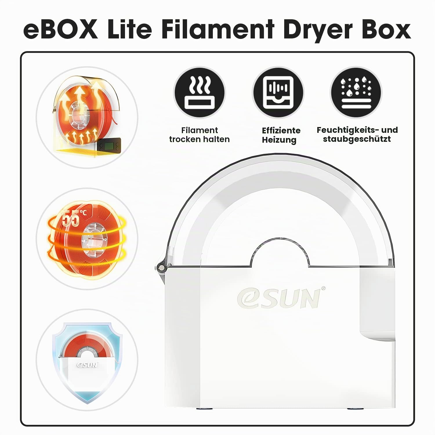 eSUN eBOX Lite Kunststoff Trockenbox für 3D Drucker Filament | 3D Drucker Hält das Filament Trockenbox, Staubdicht und Feuchtigkeitsdicht, Kompatibel mit 1.75mm, 2.85mm, 3.00mm Filament