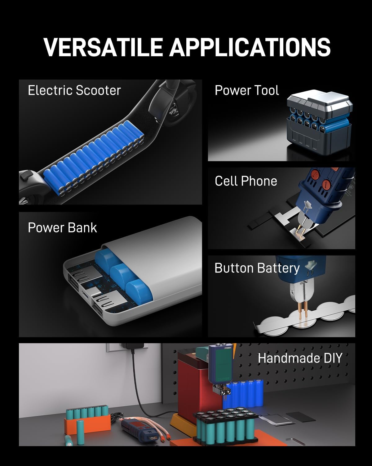 GLITTER Spot Welder, 14500W 2500A Battery Spot Welder, Auto & Manual Capacitor Spot Welder for Lithium Batteries, 99 Gears Adjustable Battery Welder for 18650 LiFePO4 Lithium Battery Pack DIY, 801D
