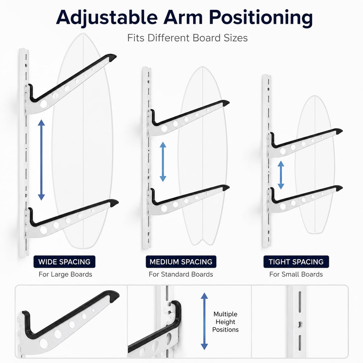 Katai Soporte de pared para tabla de surf – Soporte de pared ajustable para tablas de surf, SUP, tablas de snowboard, wakeboards y longboards – Incluye herramienta de combo de tabla