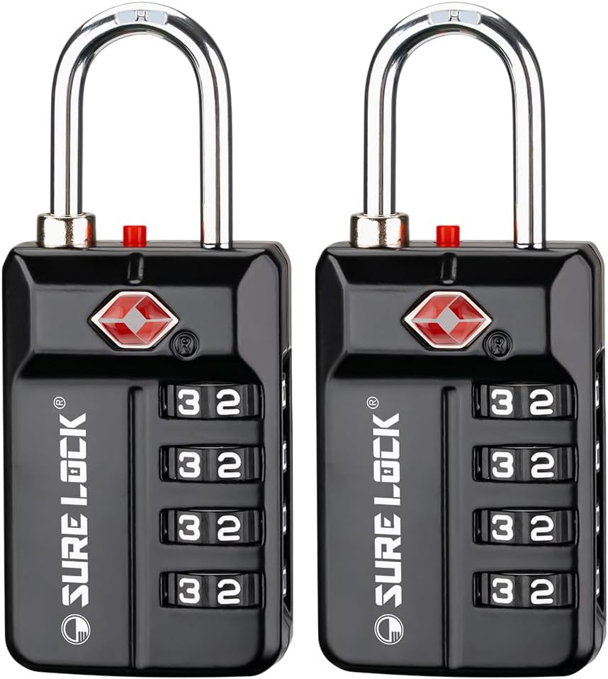 SURE LOCK TSA Approved Travel Luggage Locks, Open Alert Combination Lock for School Office & Gym Locker,Toolbox, Pelican Case,Easy Read Dials- 1, 2 & 4 Pack (1, Black 2 Pack)