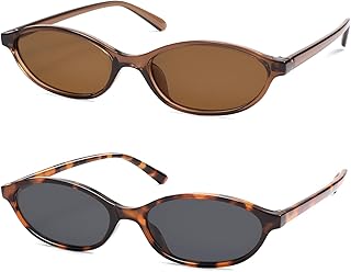 HERJOUR Retro Oval Cat Eye Sunglasses for Women Y2k Trendy Narrow Sunnies Designer Sun Glasses AR82253