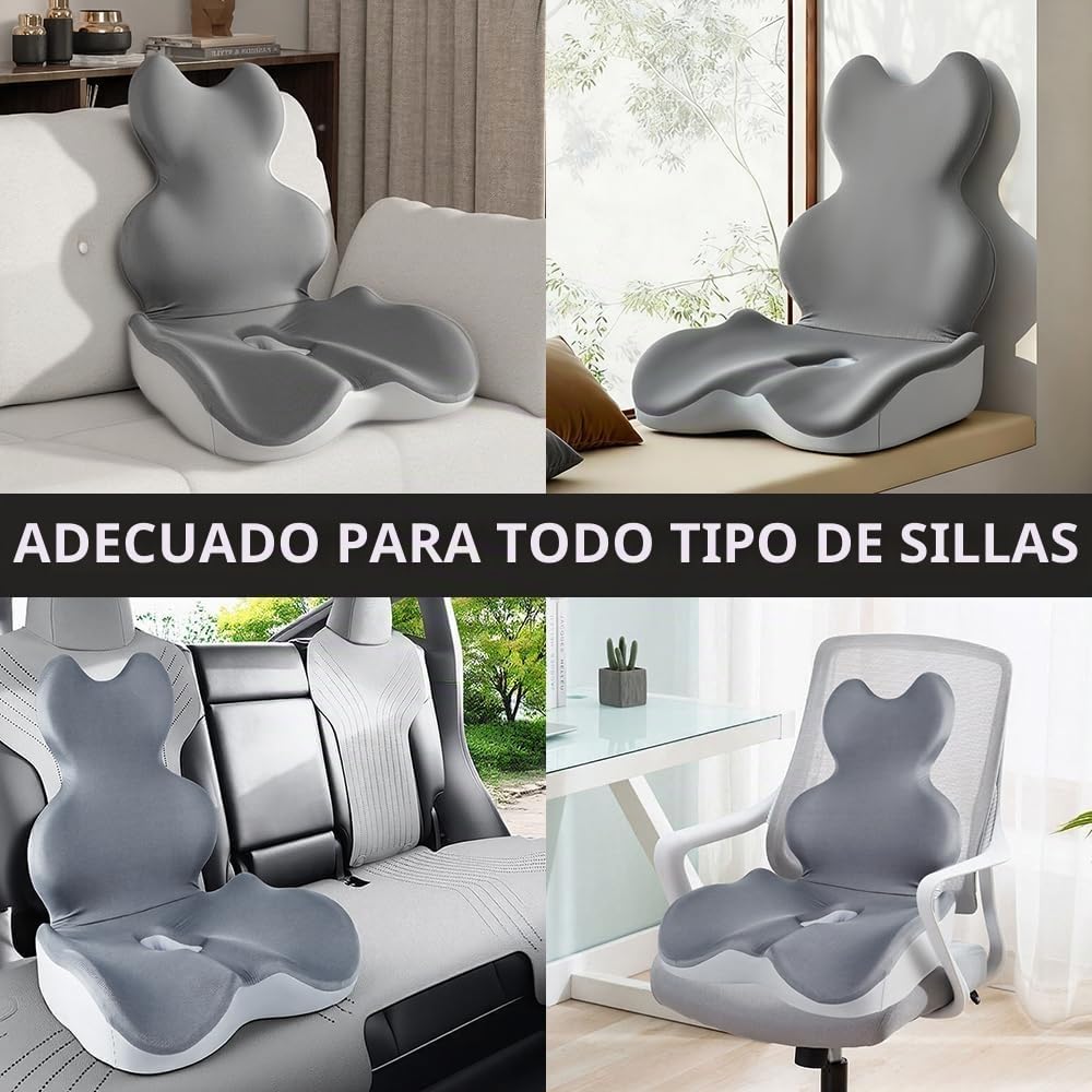 HoldOneLight Cojín ortopédico con respaldo [apoyo lateral y comodidad] cojín para silla de oficina y coche – Ergonómico, cojín de asiento, cojín para coxis (versión larga)
