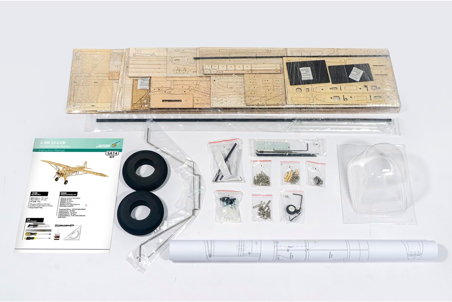 Balsa Wood Electric Airplane 2.0M J3-CUB Balsa Kit Need to Build; Remote Control Airplane KIT for Adults (SA1401)