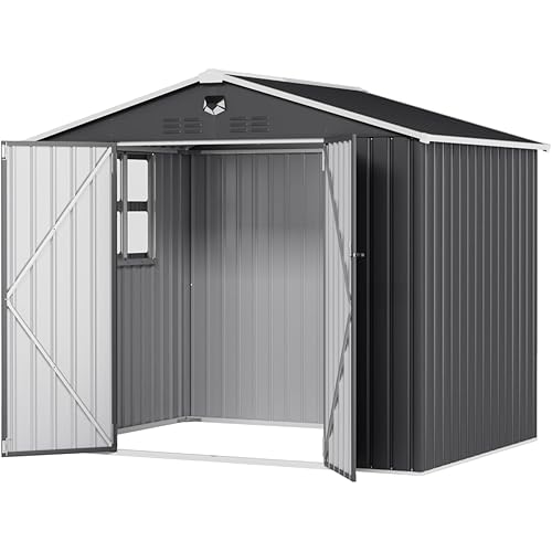 8x6 FT Outdoor Storage Shed, Metal Sheds & Outdoor Storage, Waterproof Sheds with Lockable Doors for Backyard
