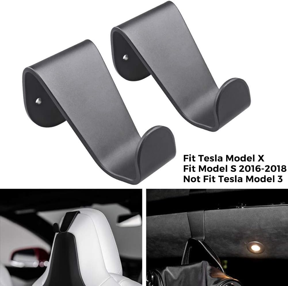 TAPTES2 Pack Seat Back Coat Hooks Aluminum Alloy for Tesla Model S for Model X 2016-2018,Seat Headrest Bag Holder Garment Clothes Coat Hangers Designed for Tesla Model S for Model X