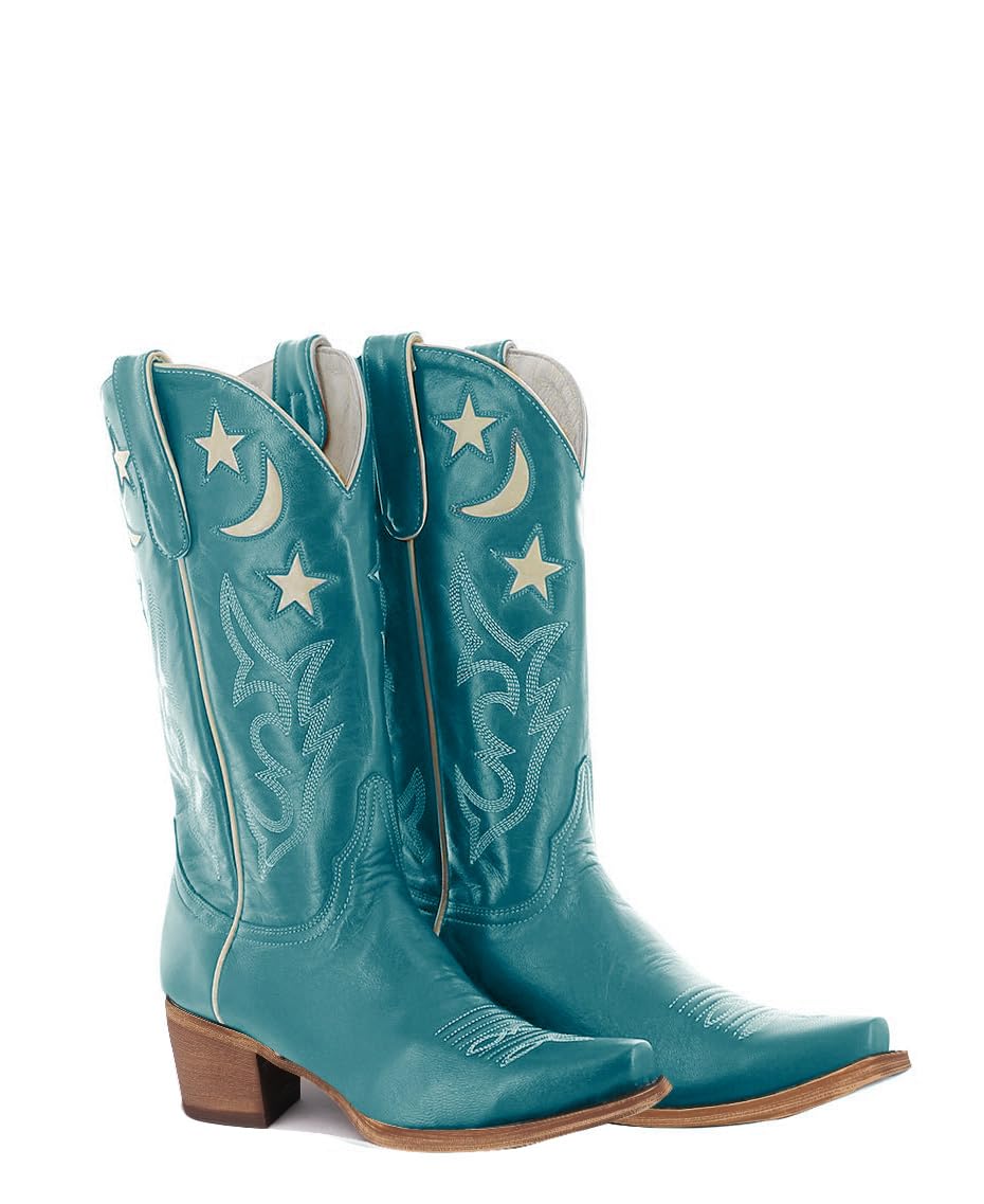 Mid Calf Embroidered Cowgirl Boots with Stars