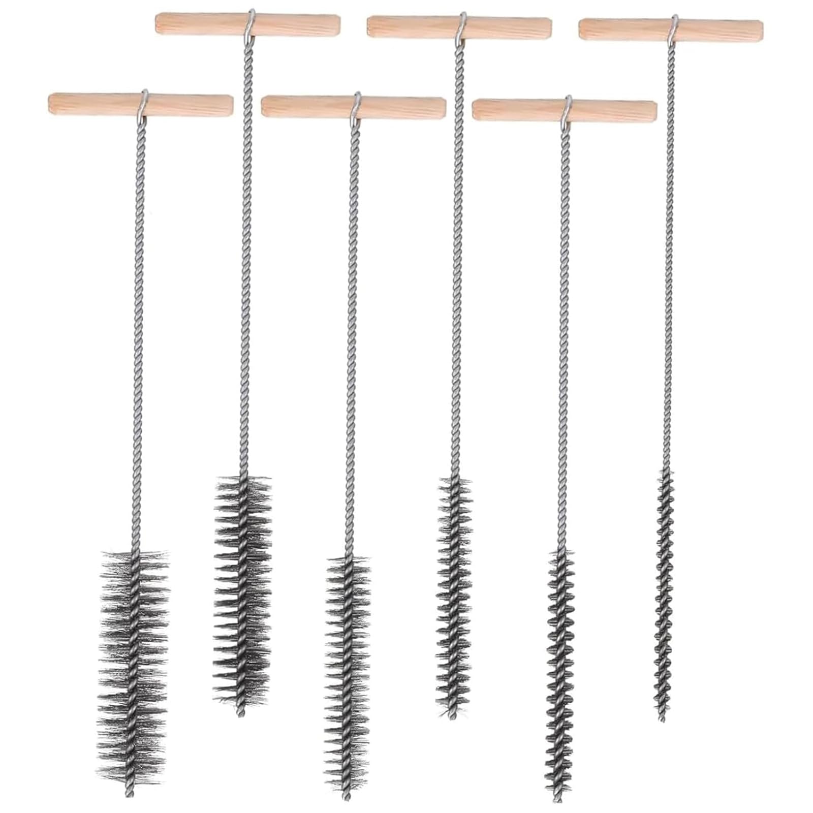 6Pcs Pipe Cleaner Brush Set, Stainless Steel Hole Brush T-Shaped Cleaning Brushes with Wooden Handle 8/12/16/20/25 /30mm Wire Pipe Cleaner Bore for Cleaning Hammer Drills & Cleaning
