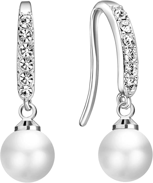 Silver Plated Pearl Drop Earrings Created with Zircondia® Crystals
