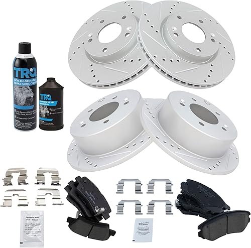 Miniatura 2 de TRQ Kit de pastillas de freno y rotores de rendimiento delantero y trasero, kit químico de freno, pastillas de freno, rotores de freno de cerámica