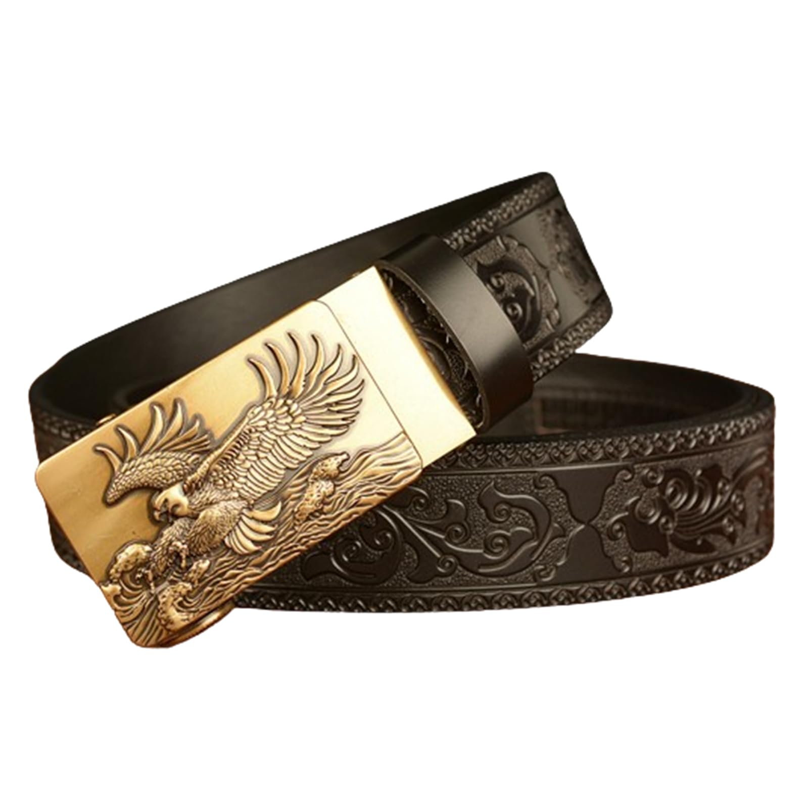 BDAYEK Men's Belt Men's Belt, Ratchet Genuine With Engraved Soaeagle Pattern, Automatic Cowboy Buckle, Adjustable Western