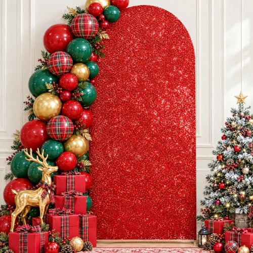 Arch Backdrop Covers Red Round Top Arch Covers 7.2FT Sparkly Fabric Spandex Fitted Covers for Birthday Bridal Shower Party Decor