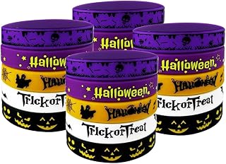 20 unidades de pulseras de goma de Halloween, 5 diseños clásicos de silicona araña Halloween, pulseras gomas elásticas colores, suministros de fiesta aterradora (Negro, naranja, blanco, lila)