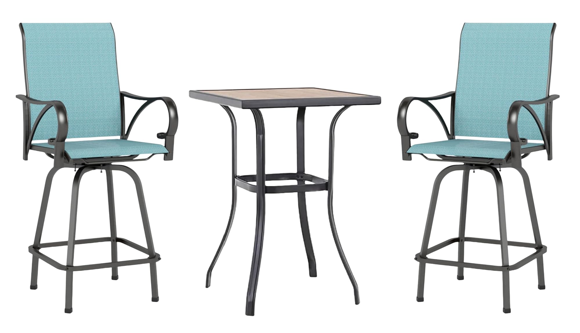 MFSTUDIO 3-Piece Bar Height Patio Table and Chairs, Turquoise Blue