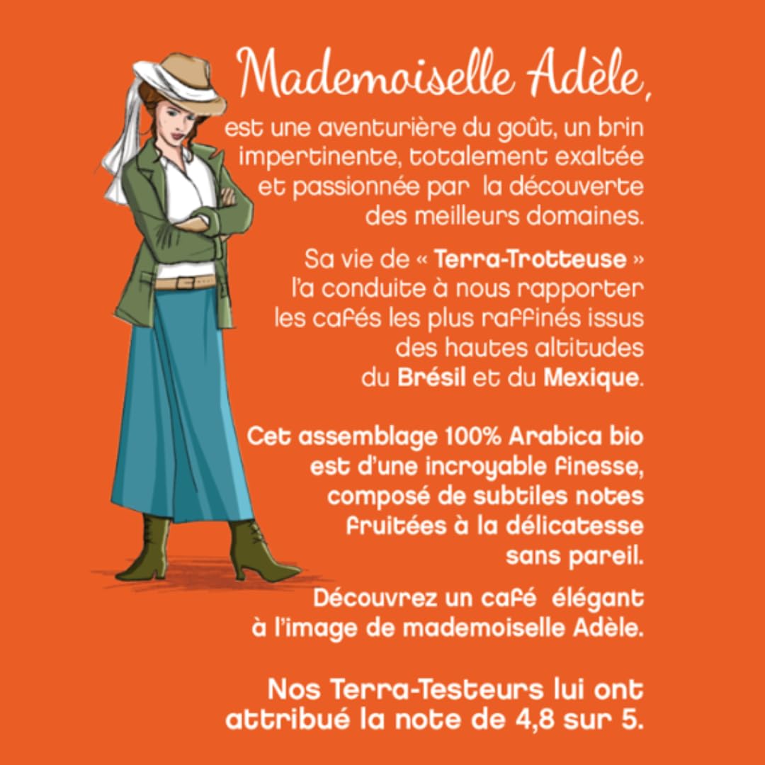 TERRAMOKA - 150 Capsules Café Bio d’excellence (15 * 10) - 100% Pur Arabica Brésil et Mexique - Délicat et Fruité - Compatibles avec Nespresso - HomeCompost - Mademoiselle Adèle - Torréfié en France