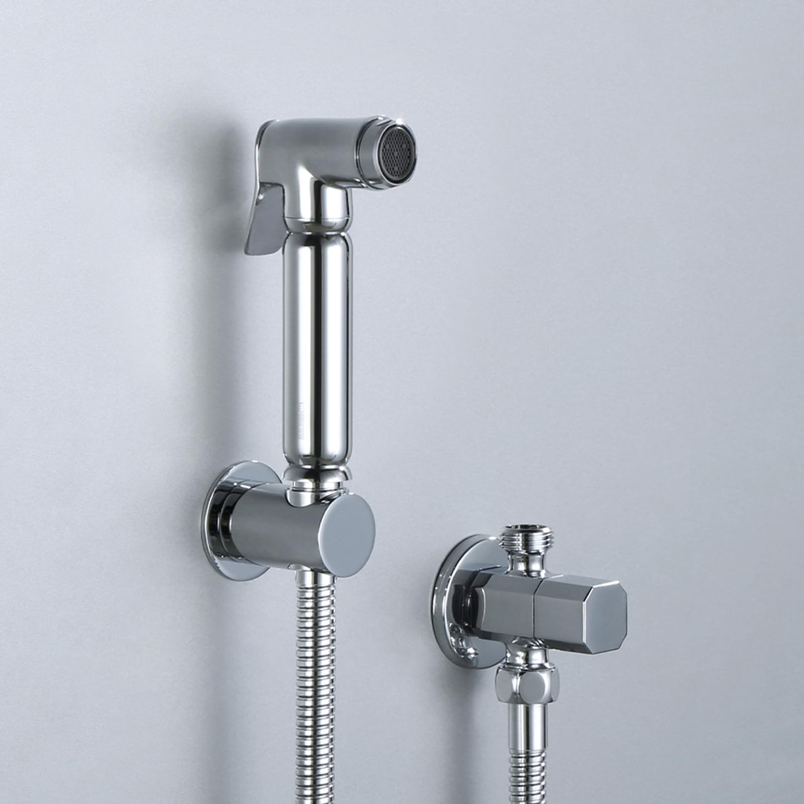 Grifo Portatil para Wc Kit Cromado Juego de Ducha de Mano de Bidé Latón para Higiene Personal,Tubo de Acero Inoxidable C