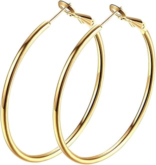 GSLAOZGold Hoop Earrings,18K Gold Plated Rounded Hoops Earrings for Women