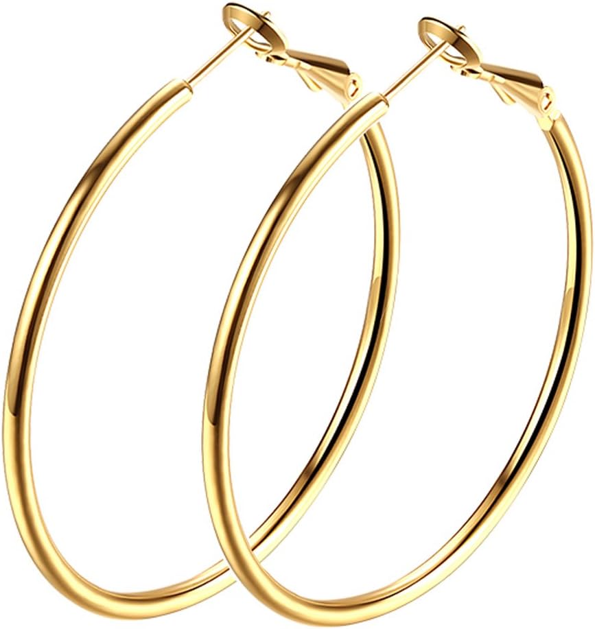Gold Hoop Earrings,18K Gold Plated Rounded Hoops Earrings for Women