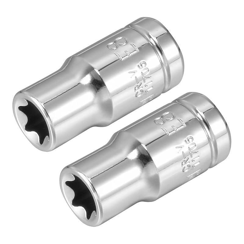Kit com 2 soquetes Torx externo E8, acionamento de 6,35 mm (1/4 pol.), corpo raso em aço cromo-vanádio uxcell