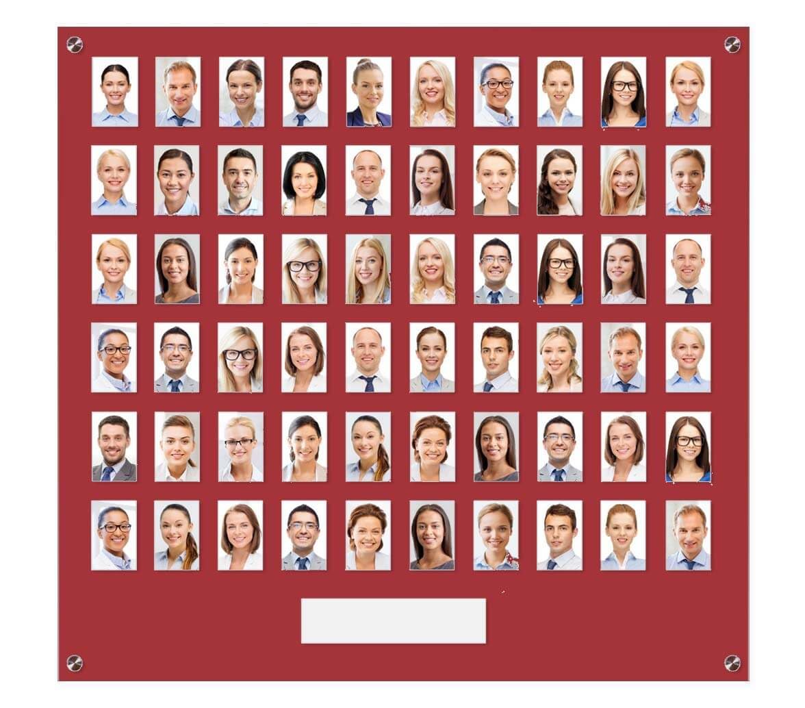 Get Acrylic Photo Frames - Red 60 Pocket Image Staff, Student, Employee Display Board With Pocket Header. 704mm Height x 760mm Width (70.4cm x 76cm)