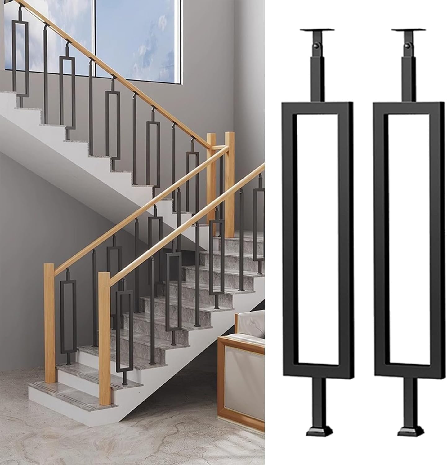 Poteaux de rampe d'escalier en métal noir 85 cm pour balustrade durable