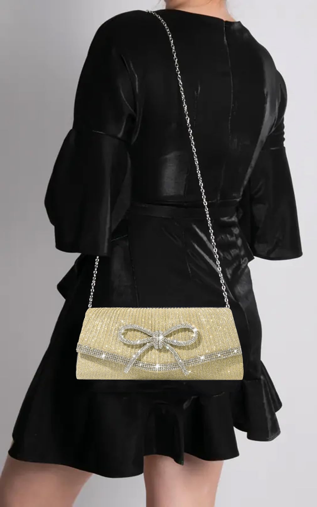 Trisapu Bow Evening Bag Sparkly Clutch Purses for Women Wedding Glitter Rhinestone Party Prom Purse Dressy Clutch Bags
