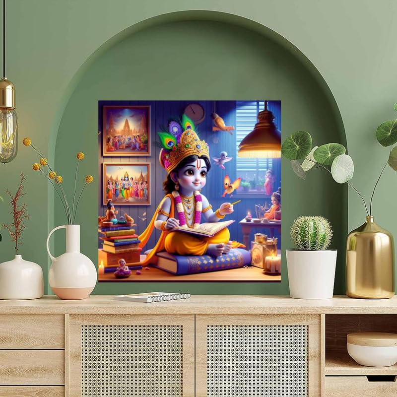 Image of British Terminal Cute little Bal Gopal Baby God Krishna| Kanha Ji | Laddu Lord Makhan Chor Painting Religious Poster for Pregnant Women for wall (matt thin vinyl,sticker,multicolor,unframed)| bj185