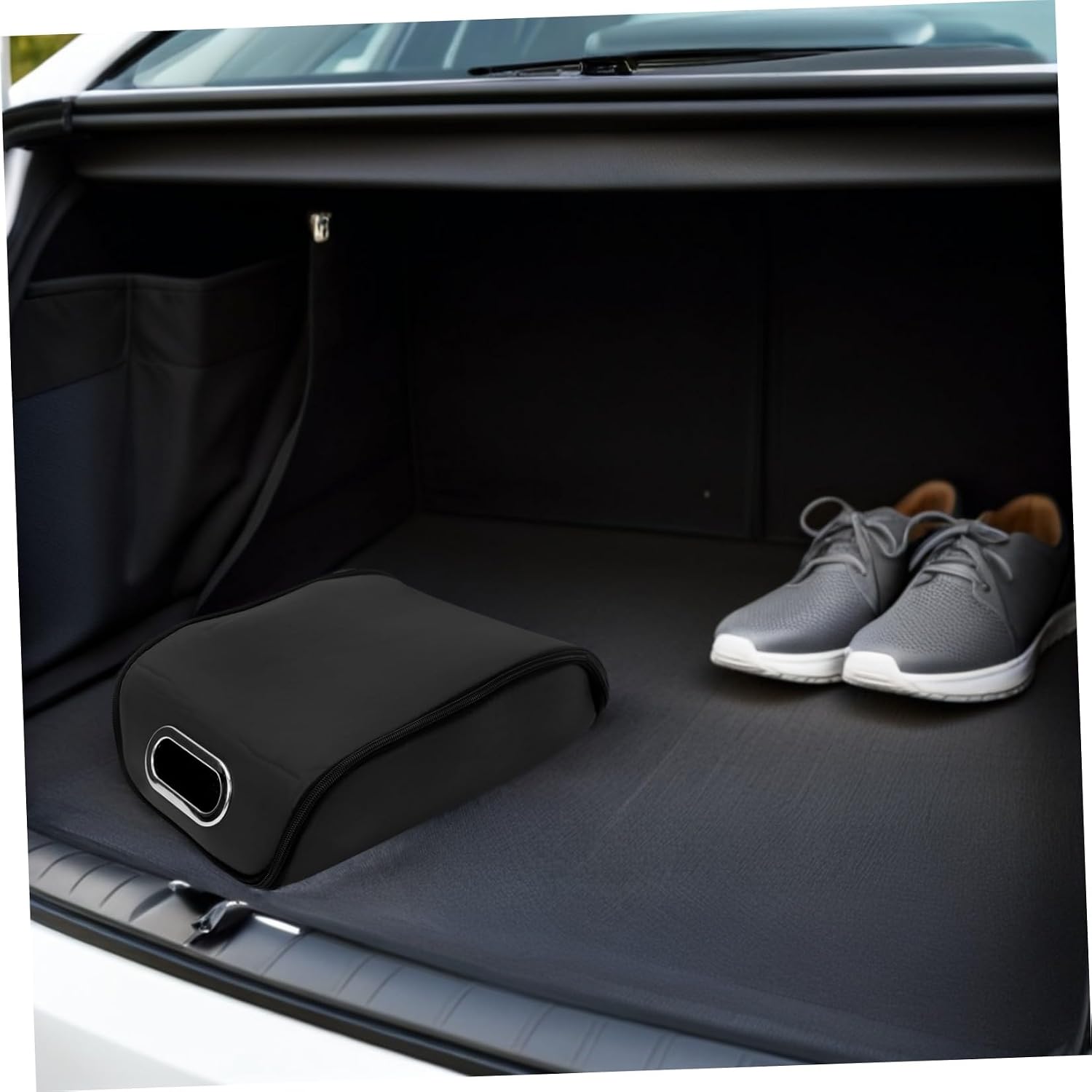 ORFOFE Vehicle Shoe Storage Box for Trunk, Waterproof Portable Boot Organizer with Zipper and Handle, Black Compact Shoe Container for Suv and Sedan Camping