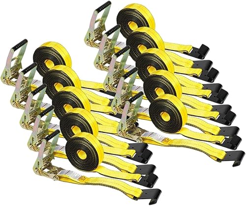 Vista 76 de Mytee Products Paquete de 20 correas de trinquete de 2 pulgadas x 30 pies con gancho plano, WLL 3,333 amarre de remolque, rojo para plataforma