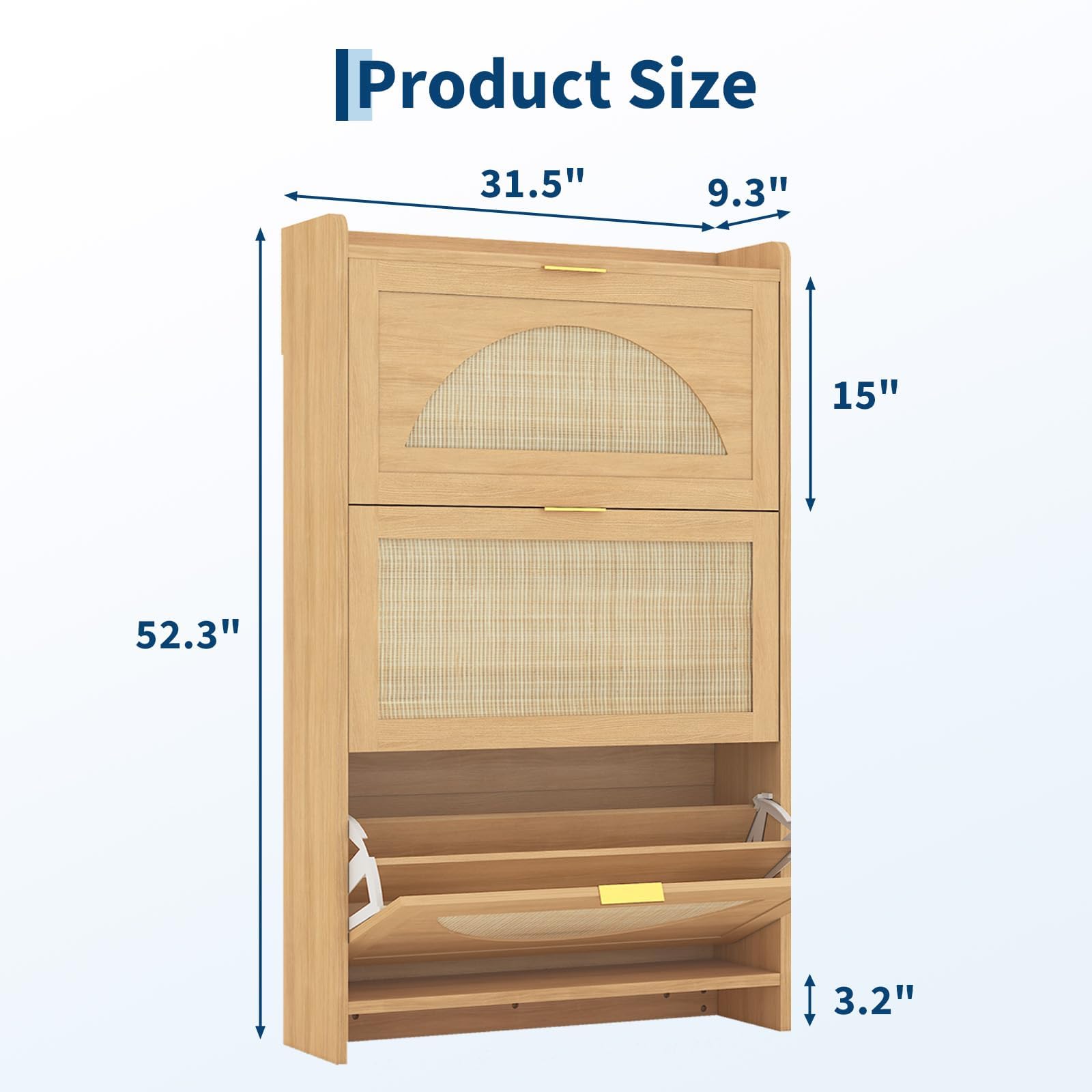 GarveeHome Armario Zapatero Estrecho para recibidor – 3 cajones abatibles, Puertas de ratán y estantes Ajustables – Organizador