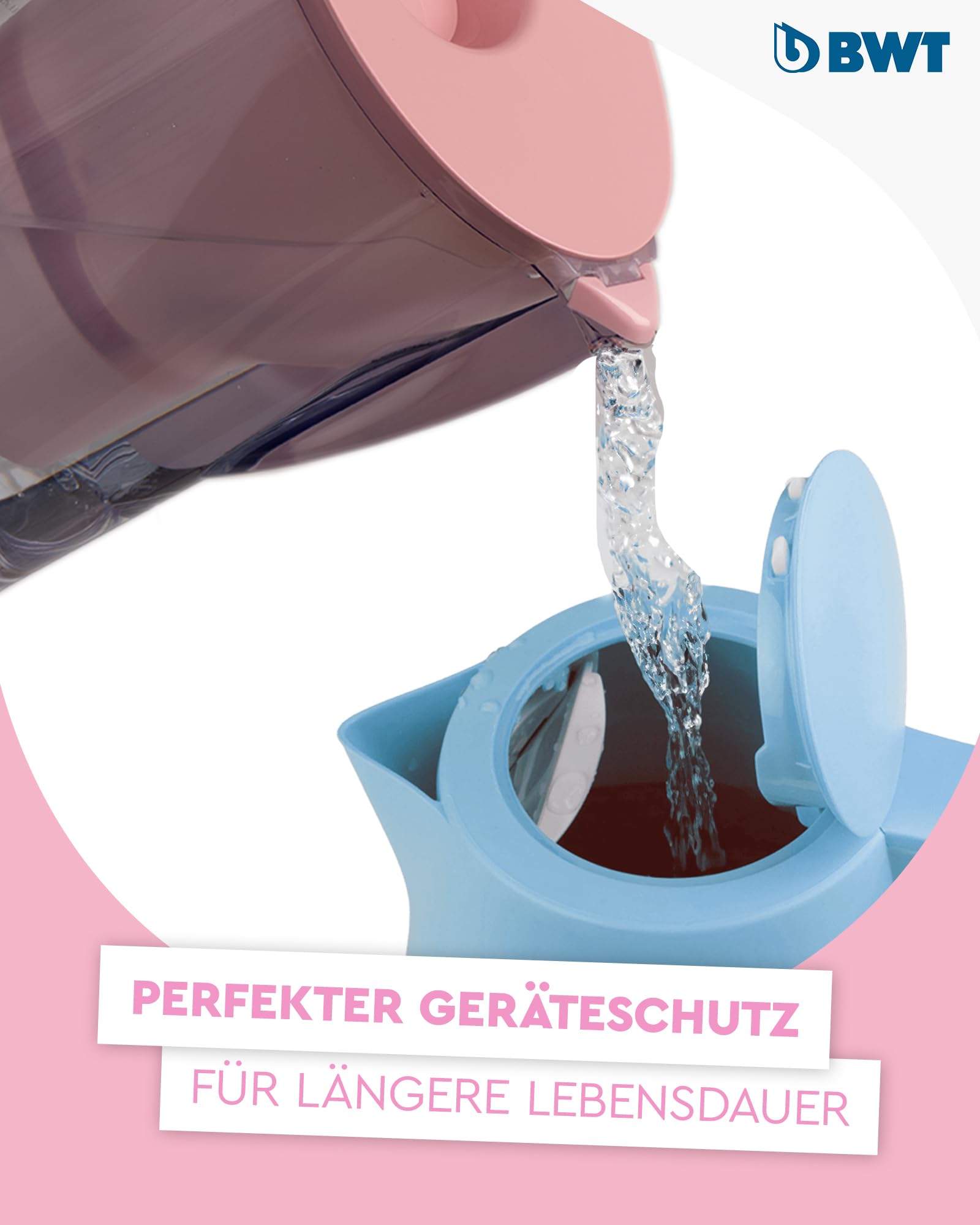 BWT AQUAlizer Home Rosa | Caraffa filtrante 2,6 l con 1 filtro al magnesio | depuratore acqua rubinetto | riduce calcare cloro metalli pesanti | per cucina bevande tè caffè