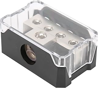 Yctze Suporte de fusível de áudio estéreo para carro, bloco de distribuição de energia, porta fusível 1x0GA/1GA entrada 4x4GA saída tipo T para sistema de áudio de barco automático