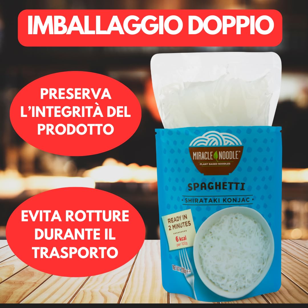 Miracle Noodle Pasta di Konjac Shirataki, Senza Odore, Senza Retrogusto, Pronti in 2 Minuti, Scatola da 10 Pacchetti Da 200g (contiene: 3 Spaghetti, 3 Fettuccine, 2 Penne e 2 Riso)
