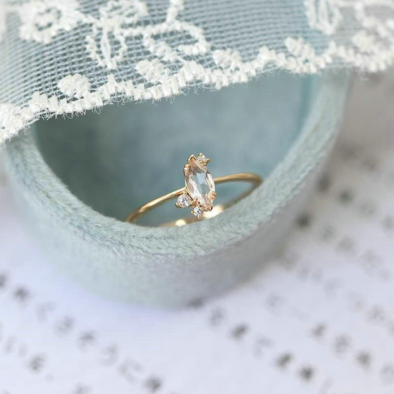 KnSam Gioiello in oro reale Au 375/585/750, anello solitario sottile con moissanite taglio marquise, anello di fidanzamento in oro giallo 9 K/14 K/18 K, misura 47-65