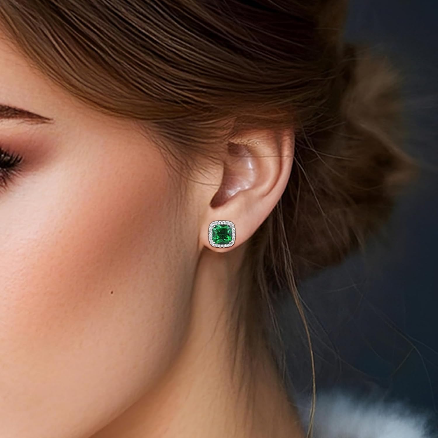 Square Cubic Zirconia Earrings Stud 7mm Birthstone Studs Earrings Hypoallergenic Princess Cut Earrings 925 Sterling Silver Post Studs Earrings for Women - Image 2