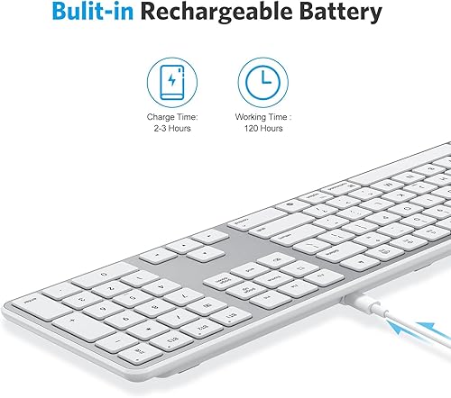 Miniatura 5 de OMOTON Teclado Bluetooth compatible con Mac, con teclado numérico, teclado inalámbrico recargable compatible con MacBook ProAir, iMac, Mac miniPro