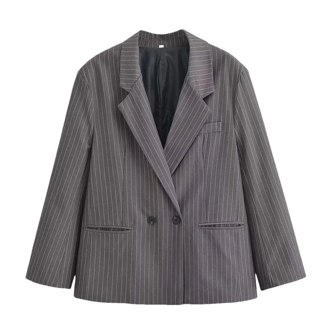 Womens Loose Fit Striped Suit Coat Long Sleeve Casual Blazer for Work Everyday Office Jacket