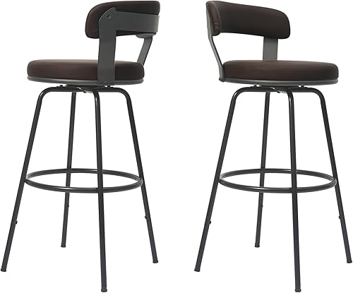 Miniatura 7 de Bar Stools Set of 2-Swivel Counter Height Bar Stools 30 inch Counter Stools PU Leather Bar Chair with Padded Back,Metal Footrest for Kitchen Dining