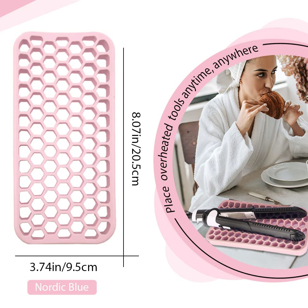 Kleines Silikonpad für Lockenstab Dickere Hitzebeständige Silikonmatte für Haarwerkzeuge, Tragbares Haarstyling-Werkzeug Resthalter für Glätteisen, Haartrockner, Flacheisen (Rosa)