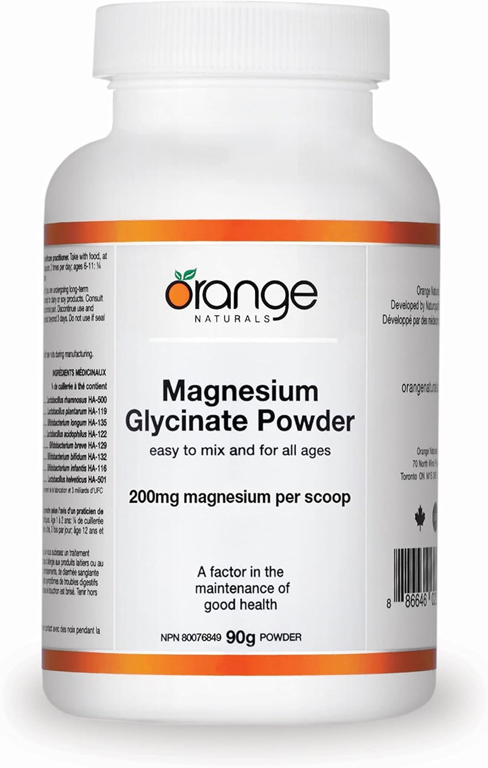 Orange Naturals Magnesium Glycinate Powder 200mg 90g Magnesium