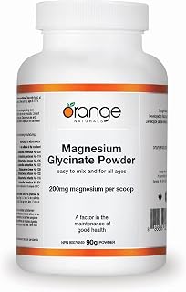 Orange Naturals - Magnesium Glycinate Powder 200mg 90g - Magnesium Bisglycinate Supplements for Men and Women - Relaxation, Sleep Support, Pressure Relief, Healthy Bones, Healthy Teeth & Muscle Function