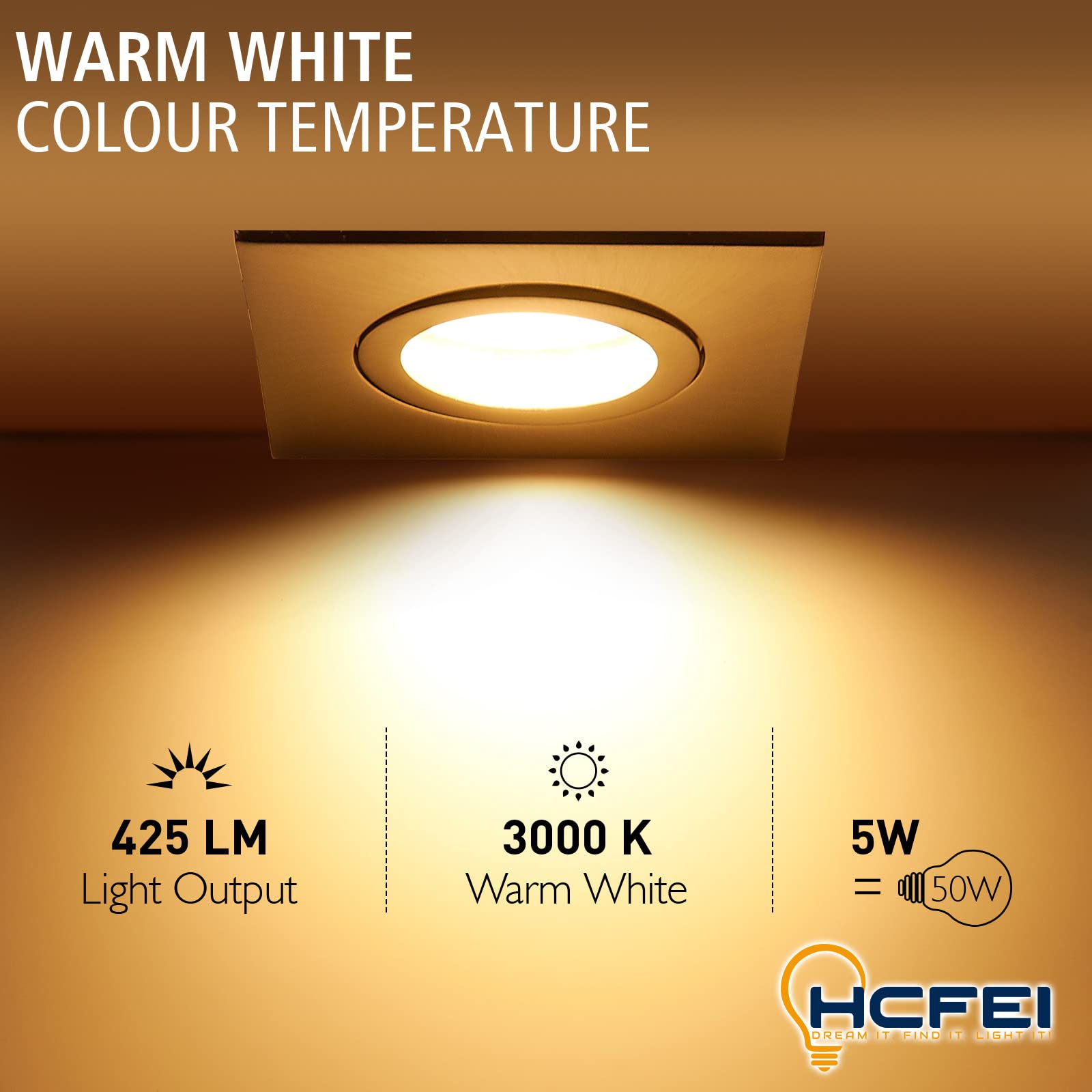 HCFEI Juego de 6 focos LED empotrables de 5 W, intensidad regulable, plano, cuadrado, IP44, para baño, 230 V, foco exterior, blanco cálido, 3000 K