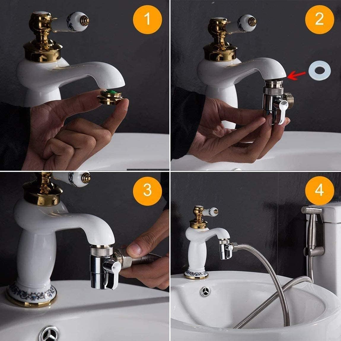 Sink Valve Diverter Faucet Splitter for Kitchen Bathroom Sink Faucet,Replacement Component Adapter,Faucet Connector for Hose Adapter, M22 X M24 Polished Chrome