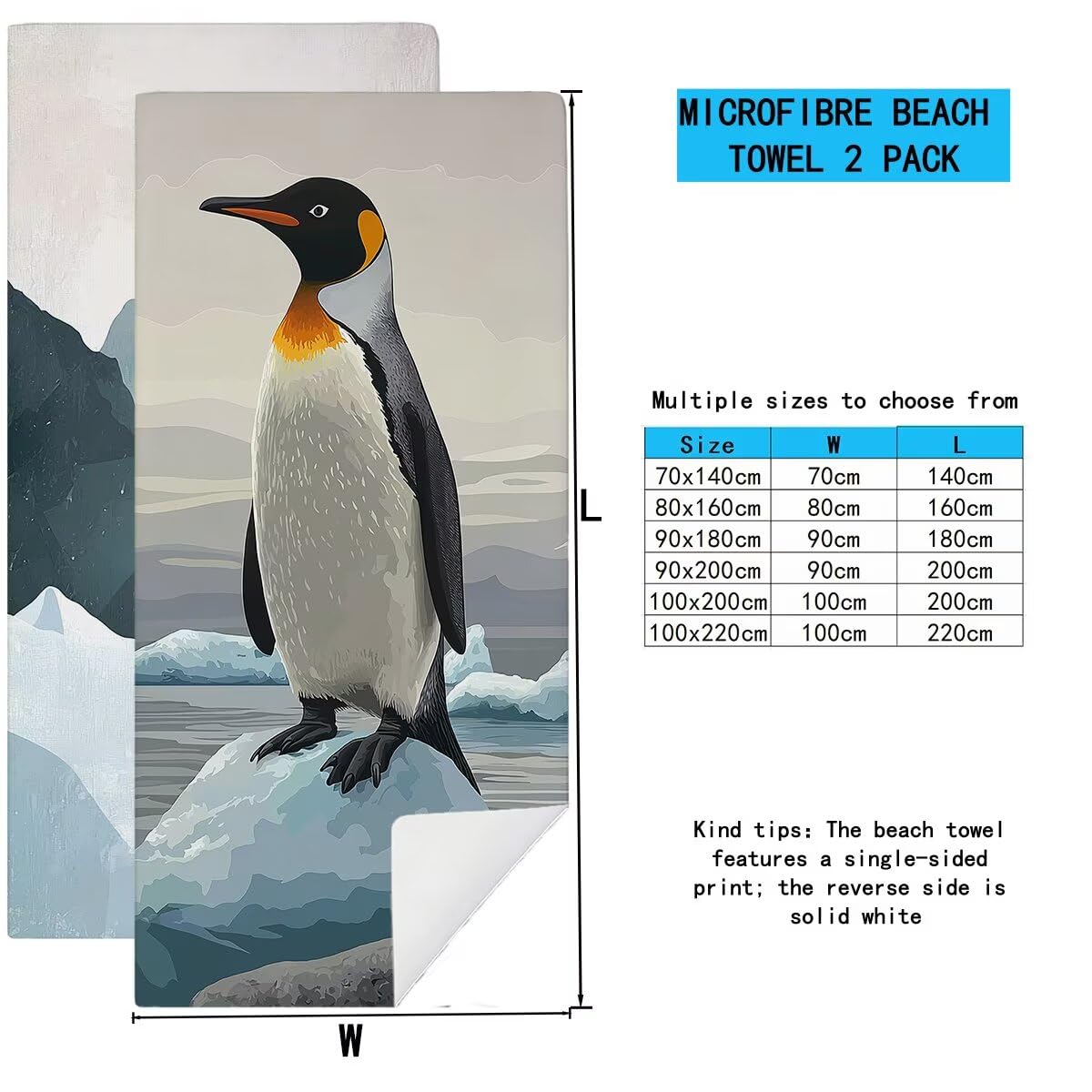 Telo Mare Microfibra, Telo Mare Grande 90x200cm 2 Pezzi, Asciugamano Palestra Donna Asciugatura Rapida, Antisabbia Asciugamano Microfibra, Leggero Asciugamani Palestra per Regalo (Pinguino) -4170