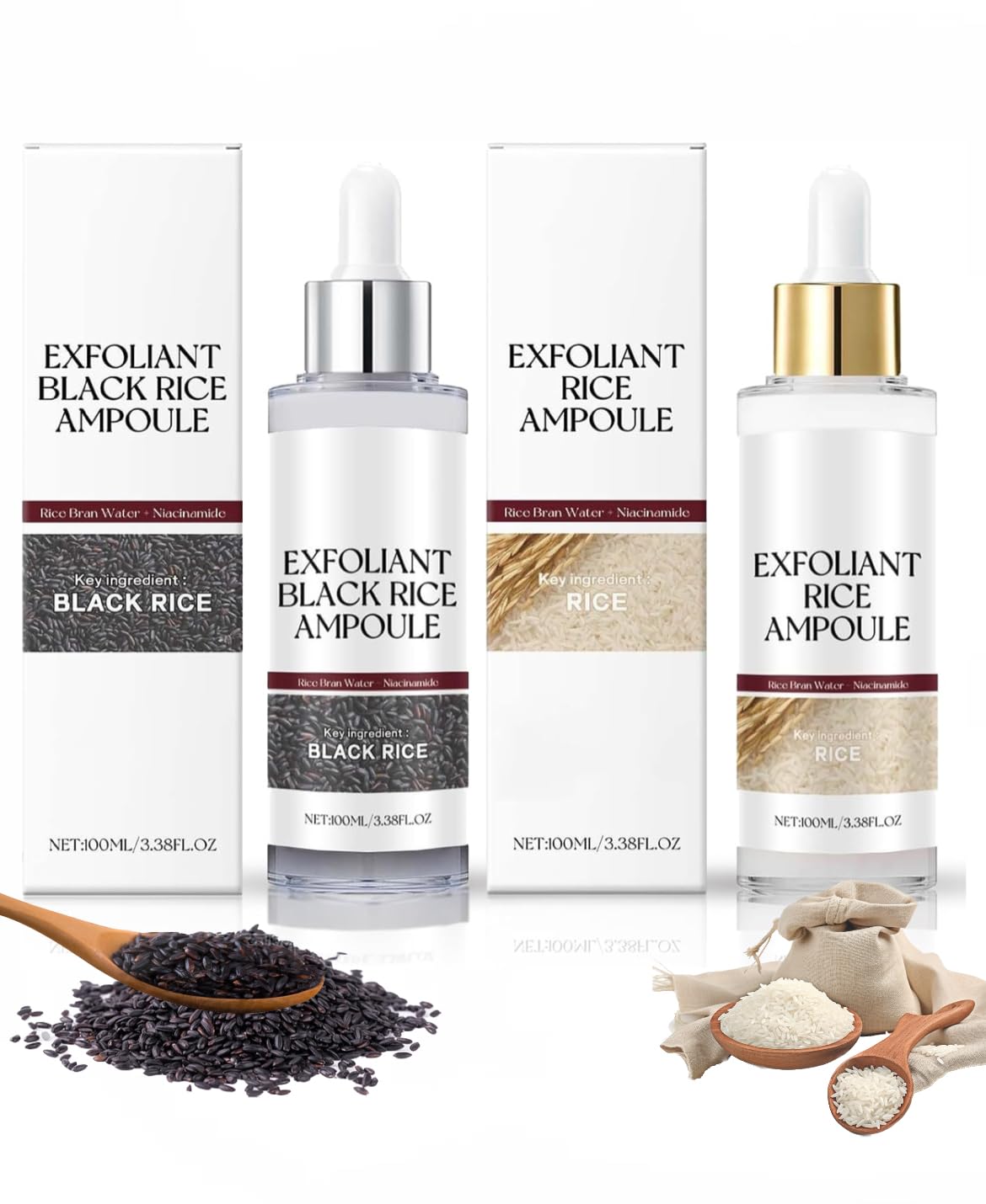Rice Ampoule Duo Peel Shot Glow Ampoule Duo White + Black Rice Soft Exfoliating Face and Body Scrub Dead Skin Cells