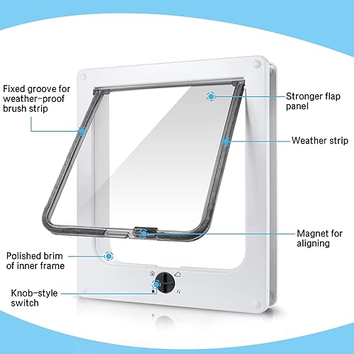 Miniatura 5 de Sailnovo Puerta de gato (tamaño exterior 9.25 x 10.62 pulgadas), bloqueo giratorio de 4 vías para puerta interior exterior, silenciosa, material