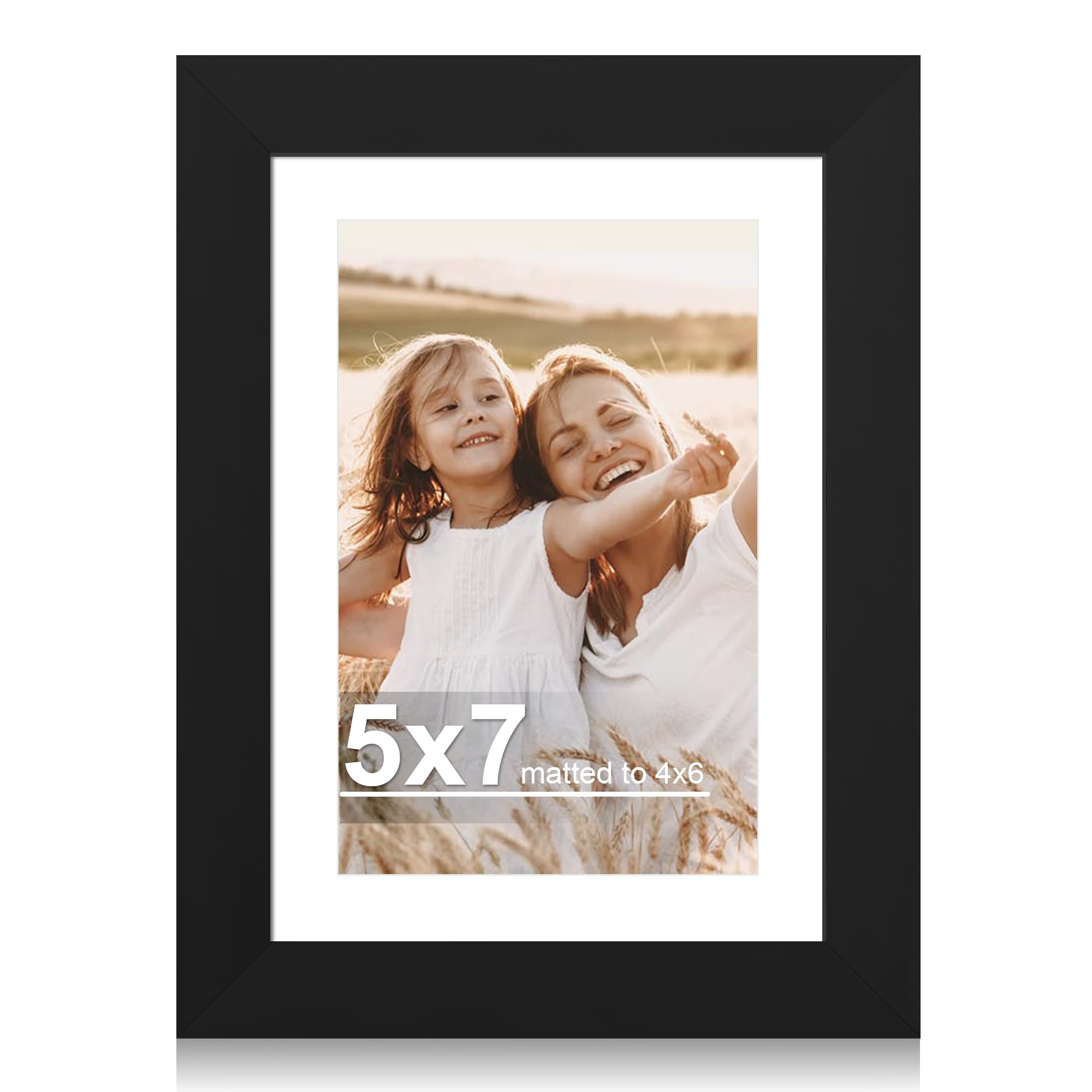 Photo 1 of Hongkee 5x7 Picture Frame with Glass, Display Pictures 4x6 with Mat or 5 x 7 without Mat - Wall and Tabletop, 5 by 7 Photo Wooden Frames (Black, 1 Pack)
