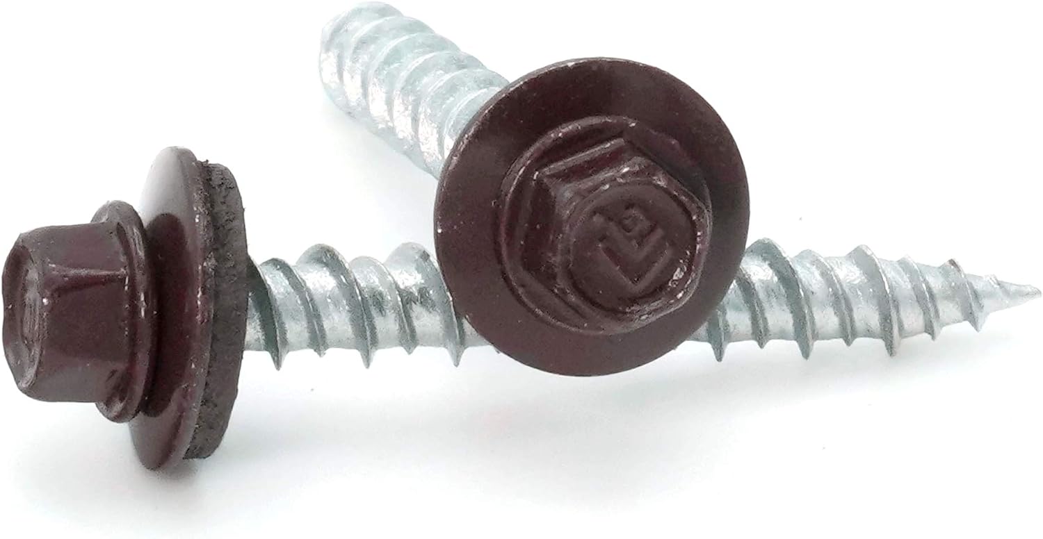 Hex Washer Head Hi-Lo Thread Mechanical Galvanized Roofing Screws Burgundy Finish - #10 x 3" Qty 1000