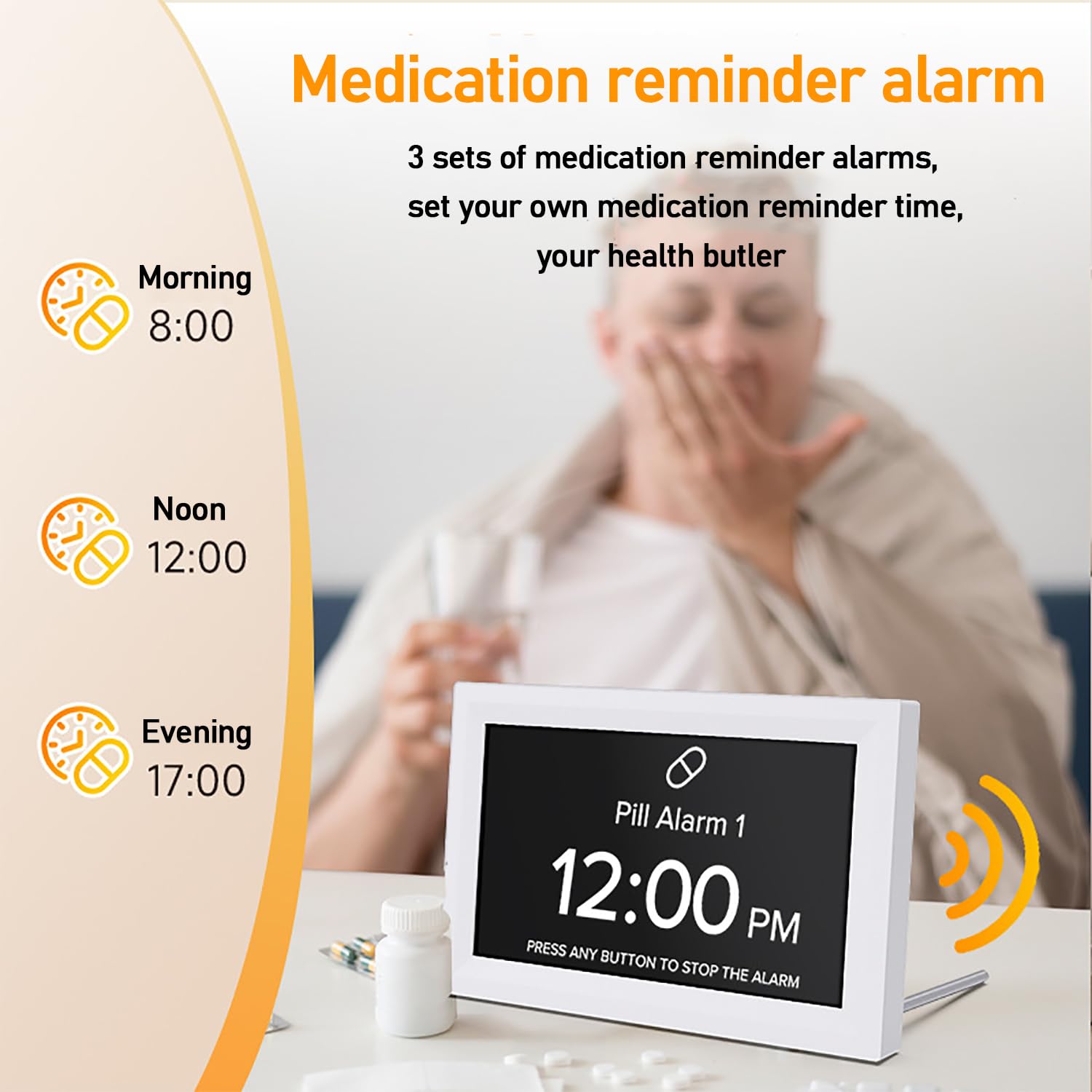 Orologio Digitale da 7 Pollici, Orologi Digitali per Anziani a Grande Display con Caratteri Extra Large, 5 Sveglie E 3 Promemoria per Le Medicine, Regolazione Automatica della Luminosità