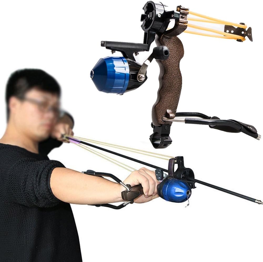 TOPARCHERY High Velocity Hunting Archery Bow Fishing Reel Slingshot Slingbow Catapult Arrow Brush Wrist Arrows Rest (1x Slingshot)