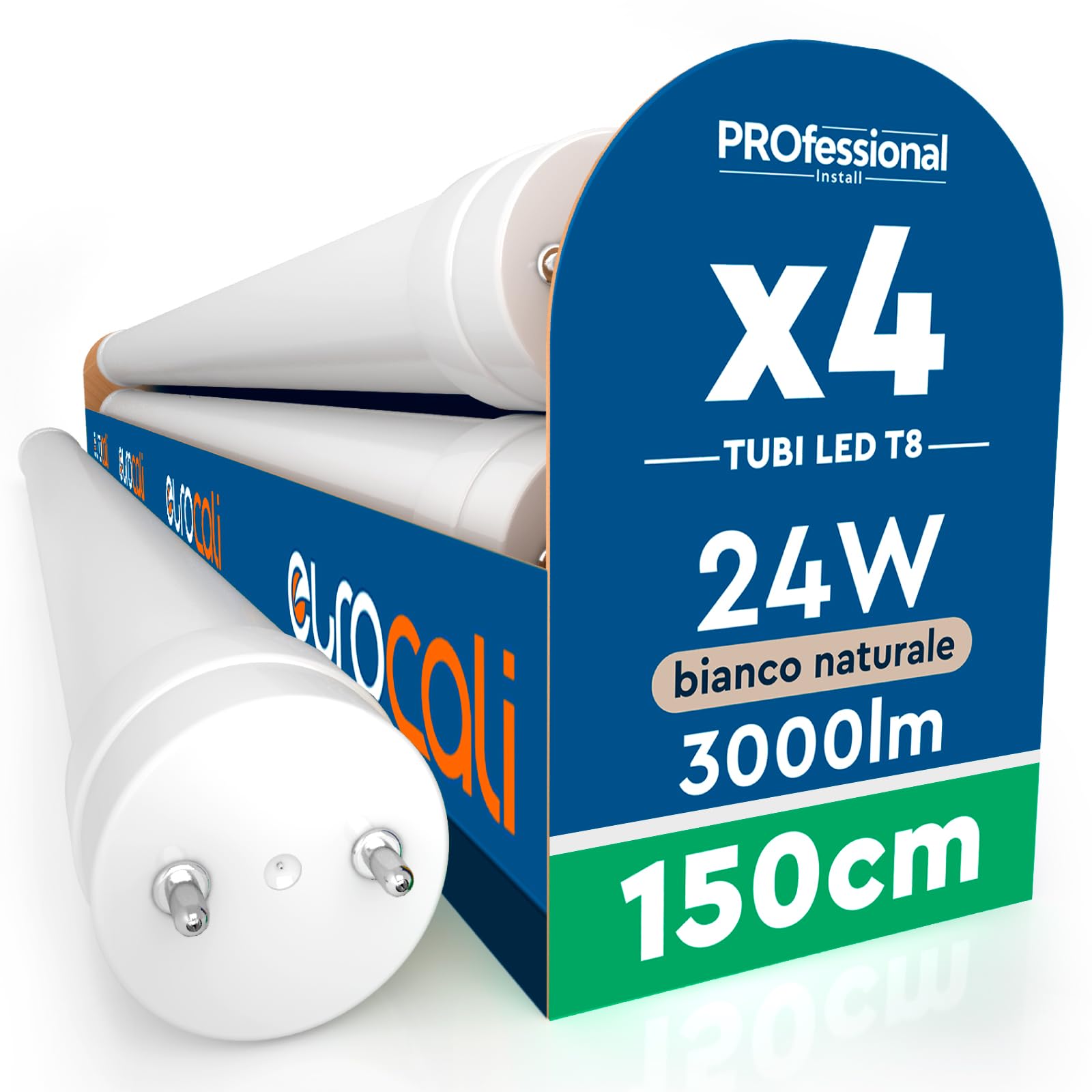 Eurocali 4 Tubi LED 24W 150cm T8 G13 con Starter 3000 Lumen Garanzia 3 Anni - Luce Naturale 4000K - Alta Luminosità 125 lm/W - Materiale Nano Plastic Sostituzione Neon per Soffitto Garage Negozio